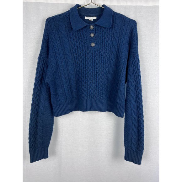 American Eagle Outfitters Sweaters - American Eagle Navy Blue Cable Knit Polo Sweater